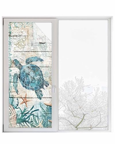 Película decorativa de ventana con tortuga marina verde azulado miniatura 7