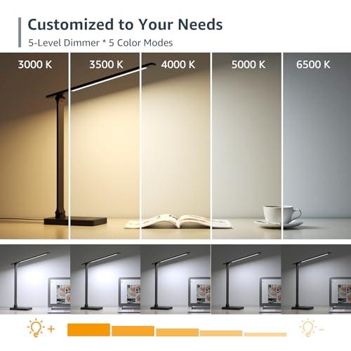 Lepro LED Desk Lamp for Home Office, 9.5W 750LM Metal Touch Control Desk Light, 5 Color Modes 5 Brightness Level, Eye Caring Task Lamp For Reading, Sewing, Crafts, School Supplies, Puzzle Light, Black by Lepro - Used condition - US$24.29