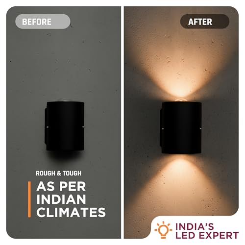 Image of GOURAV W3 Curve Waterproof LED Wall Light 2+2W | IP65 Fancy Decorative LED Lamp for Home & Outdoor Decor | 105 Lm /W Bright Wall Light for Balcony, Gate, Garden,Elevation-Warm White