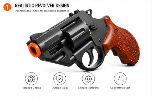 Image of TOYPAPA Revolver Gun Toy for Boys | Airsoft Gun Pistol Semi Automatic | 12 Bullet Shell' and 50 Bullets Included(Brown+Black)