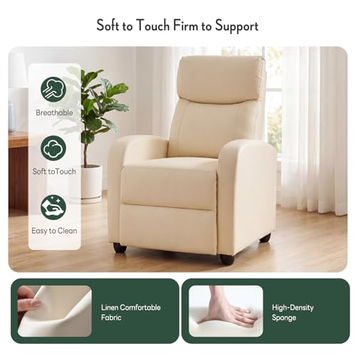 Image of Recliner Chair, Recliner Sofa Fabric for Adults, Recliners Home Theater Seating with Lumbar Support, Reclining Sofa Chair for Living Room, Beige