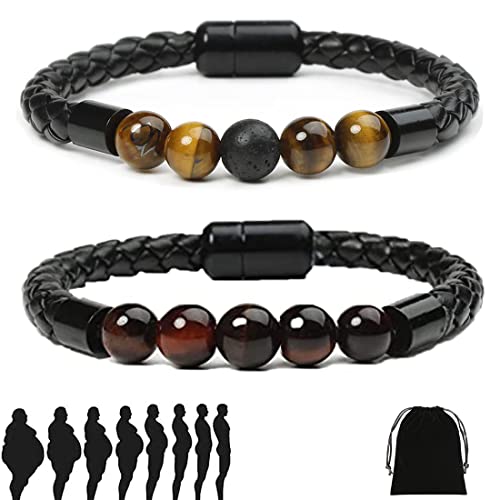 KILOSY Elektrostatische Achat Lederperlen Band, Elektrostatische Achat Lederperlen Band, Elektrostatisches Achat-Lederperlenband, 8mm Vulkanstein Tigerauge Magnetisches Schnallenarmband (2Pcs-B) Cover