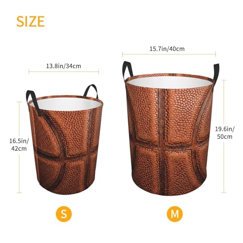Image of Basketball Round Laundry Hamper Basket Ball Texture Storage Basket Toys Clothes Organizer Bin For Home Bathroom Bedroom Dorm Nursery, 38l