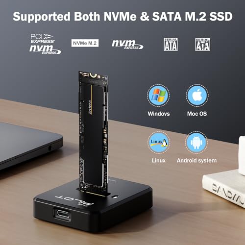 Image of M.2 NVMe SATA to USB C Dock 10Gbps SSD Reader M2 External Adapter | M /B+M Key PCIE and NGFF SSD Docking for External Storage & Data Recovery, Size for 2230-22110 Enclosure, Laptop, PC - Plastic
