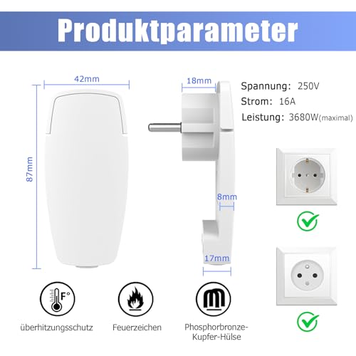 Oblinple 2 Stücke Flachstecker 250V 16A IP20, Winkelstecker Hinter Schrank, Europa Flacher Schuko Stecker Winkel, Stromstecker Flach, Schukostecker Schutzkontaktstecker mit Klappgriff Kabelknickschutz