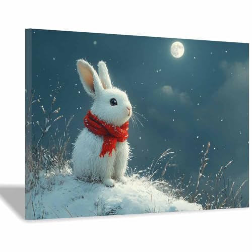 YITOEO(イトエオ) 冬の雪の風景 アートパネル ポスター 絵画 キャンバス かわいいウサギ 装飾画 部屋飾り 壁掛け 現代絵画 壁アート リビング 壁画 寝室 ホテル ギフト 装飾 インテリア(Rojo 17)-60x80cm 額入り