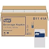 Tork White Beverage Napkin, 1/4 Fold 1-ply, 9.4' x 9.4', 8 x 500 napkins, B1141A