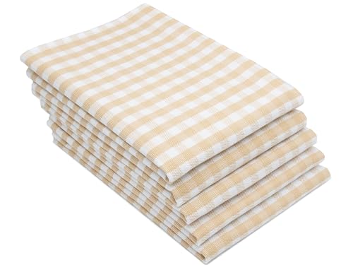 ZOLLNER Juego de 5 paños de Cocina de algodón de 50 x 70 cm - Muy absorbentes y Beige-Blanco-Chequered - Lavables a 60 °C - Calidad gastronómica, con certificación Oeko Tex®