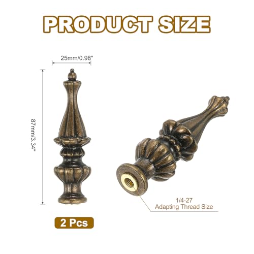 Image of PATIKIL 2pcs 1 /4-27 Lamp Finial Cap Knob, Brushed Lamp Shade Top Harp Top, Bronze