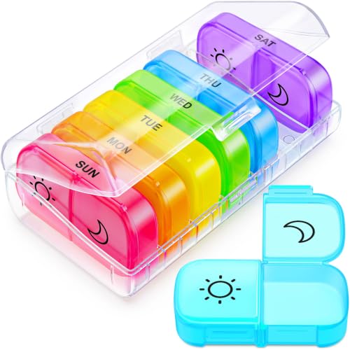 Image of AUVON XL Weekly Pill Organizer 2 Times a Day with Large Opening for Easy Filling, AM PM Pill Box 7 Day in Rainbow Colors, Portable Travel Pill Case for Medication, Vitamins, Fish Oils, Supplements