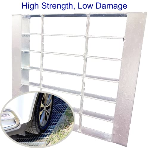 MOSINSBO 9x9 Galvanized Steel Drain Grate with Base, Outdoor Drain Cover and Frame, B125 Class Sewer Grate, Durable Heavy Duty Channel Grate, Sliver Square Drainage Grate for Concrete Floor - Thumbnail 3
