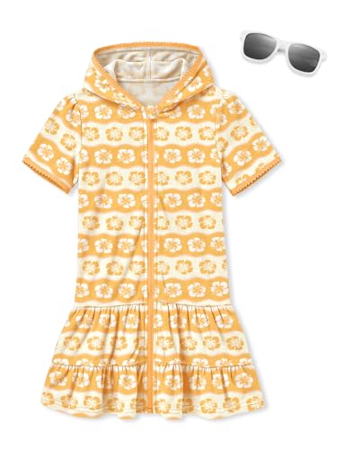 Image of BesserBay Girls Summer Beach Quick Dry Cover Up Ruffle Hem Terry Smocked Hooded 4-14 Years with Pockets
