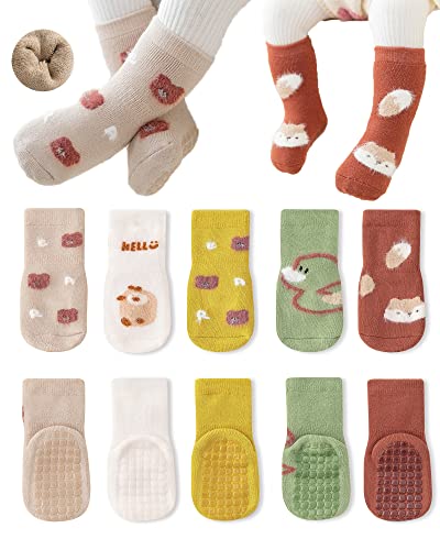 Baby Non-skid Grip Socks Toddler Socks Warm Thick Anti Skid Slipper Crew Socks for Girls Boys Newborn Infant