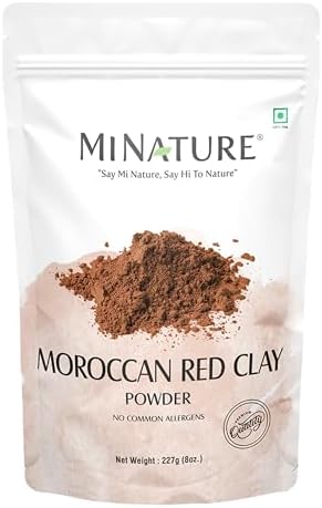 Mi Nature Moroccan Red Clay Powder 227g (8oz) | 100% Natural-Rich Clay for Face Masks, Hair & Body Care | Deep Cleansing DIY Skincare | Resealable Zip Lock Pouch