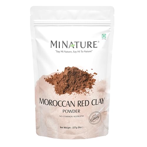 Mi Nature 100% Pure Moroccan Red Clay 227g(8oz) | Hair & Body Care Powder |Traditional Rhassoul Clay |Deep Pore Cleansing Mask for All Skin Types
