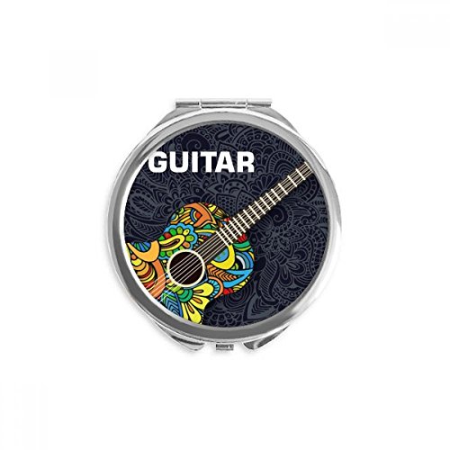 Espejo de mano portátil de bolsillo redondo con ilustración de guitarra para maquillaje
