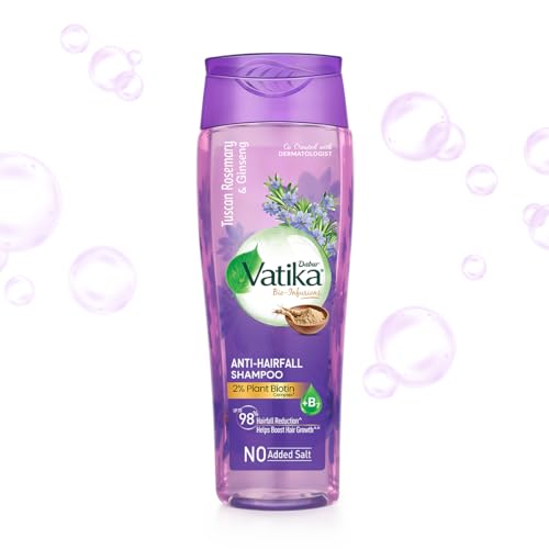 Image of Vatika Bio-Infusions Anti Hairfall Shampoo | Tuscan Rosemary & Ginseng | 2% Plant Biotin + Vitamin B7 | 98% Reduction in Hairfall | Boost Hair Growth | No Added Salt | For Weak & Breakage-Prone Hair