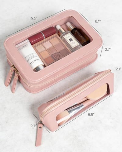 Image of LETGO 2Pack Clear Makeup Bags Set, Clear Pencil Case Pouch,Portable Leather Travel Toiletry Bag Pink Car Accessories for Women