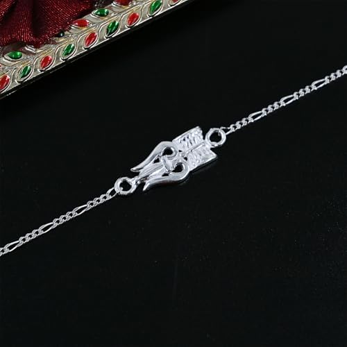 Image of Parnika 925 Om Ganesha Rudraksha Infinity Bro Shiv Bhai Adjustable Silver Rakhi Bracelet For Brother in 92.5 Sterling Silver for Boys and Men | Chandi ki Rakhi | Gift Box Roli Chawal