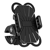 Robusto y Seguro: A diferencia de los soportes de cuna de plástico, este soporte movil bici moto está hecho de silicona de alta calidad y alta elasticidad, Anti-caída, a prueba de golpes, impermeable; Ate firmemente su teléfono a la bicicleta, incluso en una carretera con baches.