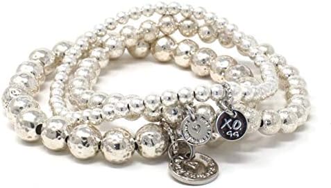 The Eternity Bracelet in Silver, Handmade Sterling Silver Beaded Stackable Bracelet with XO Charm, Women's Stretch Bracelet for Stacking, 4mm, 6mm, 8mm Silver Beads