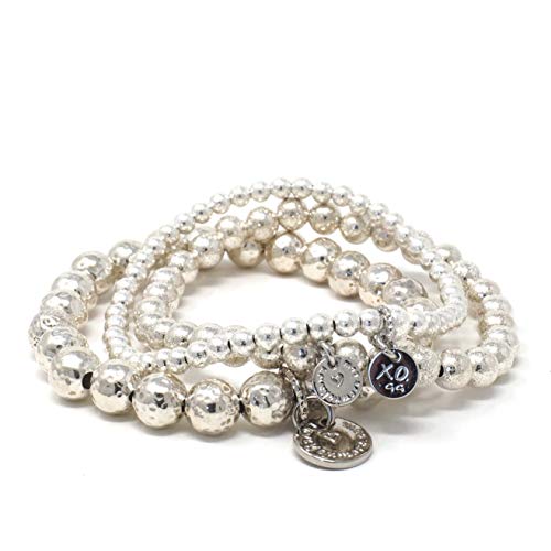The Eternity Bracelet In Silver, Handmade Sterling Silver Beaded Stackable Bracelet With Xo Charm, Women's Stretch Bracelet For Stacking, 4Mm, 6Mm, 8Mm Silver Beads #TOP2