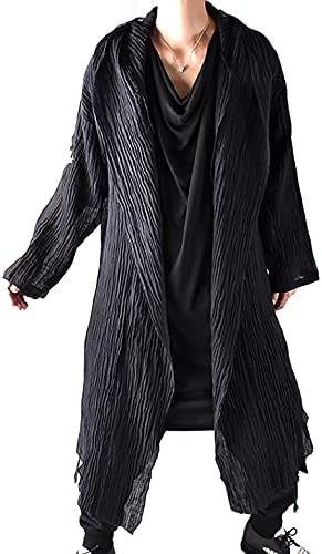 Amazon ロングカーディガン シースルー ビッグシルエット 春 夏 秋 薄手 メンズ モード系 長袖 7分袖 大きいサイズ パーカー ロールアップ 麻布 リネン 膝下 ブラック F カーディガン 通販