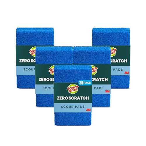 Scotch-Brite Zero Scratch Scouring Pad, Effective + Gentle Dish Scrubber for Household Cleaning, 30 Scrub Pads for Dishes, Nonstick Pots and Pans, Glass, Tubs, Showers, Reusable & Durable