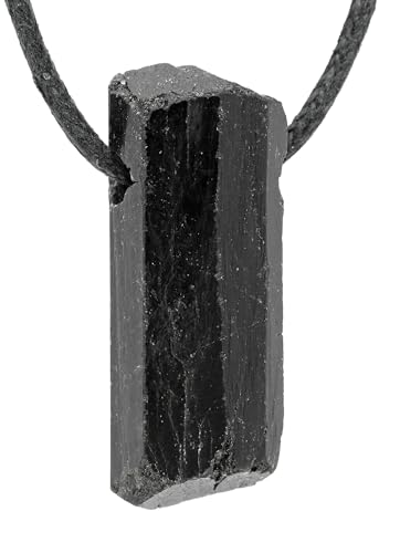 Lebensquelle Plus - Colgante de piedra bruta de turmalina negra con cordón de piel, Halbedelstein, cristal, Halbedelstein, cristal, Halbedelstein, Crystal