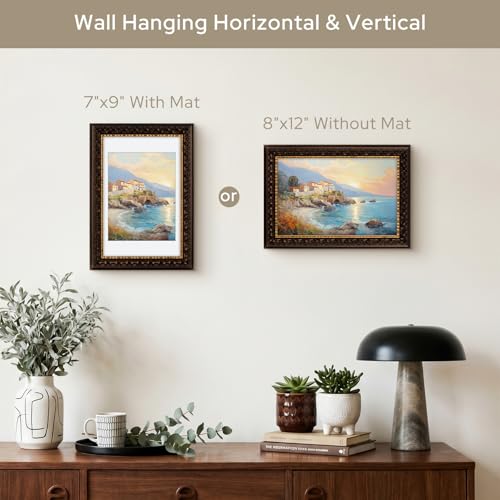 Image of Golden State Art, 8X12 Ornate Finish Photo Frame With White Mat for 7X9 Picture & Real Glass, Color: Dark Brown With Gold