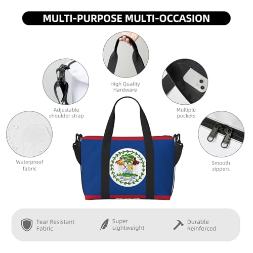 Belize Flag Hand-held messenger travel bag, suitable for work, travel, fitness, tourism, women's casual handbag with zipper,4