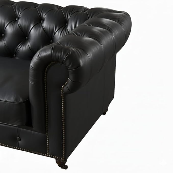 Image of Modern Classic Design Leatherette Luxury Chester Sofa Set with Button Tufted, Sofa for Living Room Home, Office, Living Room Set, Hotle and Lobby (Black, 2 Seater Sofa)