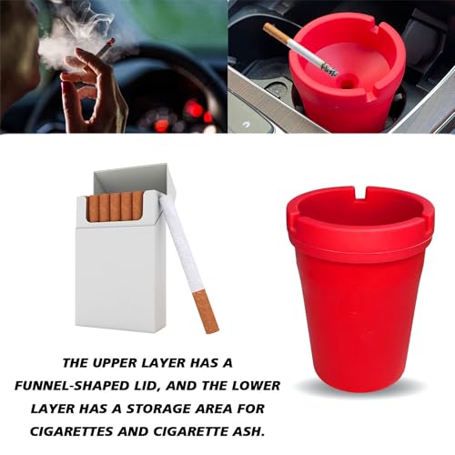 Image of BEYPOVK Car Ashtray with Lid, Smokeless Ashtrays for Car Cup Holder Smell Proof, Automotive Interior Accessories Portable Cigarette Ash Tray for Indoor Home Office Outdoor Car Truck SUV (Red)