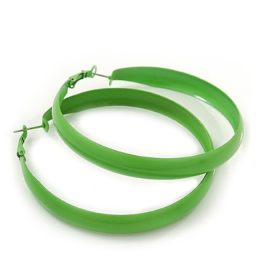 Créoles en émail vert salade 55 mm pour un style tendance