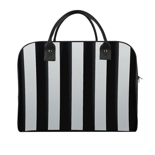 Black White Stripes Laptop Tote Bag Casual Travel Handbag Multi Pocket Shoulder Bags for Work Travel