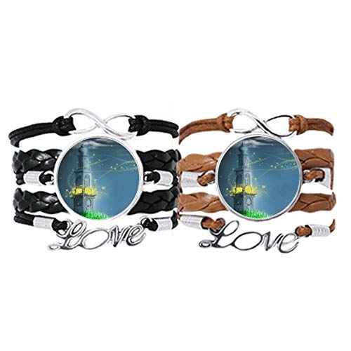 Pulsera de cuero ajustable con pintura de faro nocturno DIYthinker para parejas