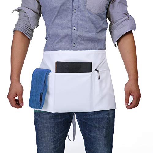 Boharers Waist Apron With 3 Pockets 3 Pack - White Waitress Server Short Apron #TOP1