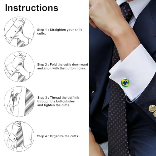 Mancuernillas clásicas para hombre con bandera de Brasil miniatura 7