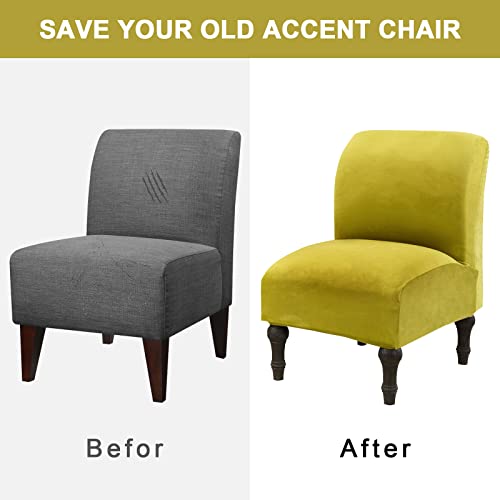 Livego Armless Chair Slipcover, Stretch Velvet Accent Chair Cover For Dining Chair, Removable Wingback Chair Slipcover And Washable Furniture Protector Slipcovers For Wide Back Chairs (Glass Green) #TOP2