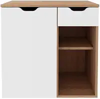 Balcão Gabinete Armário Suspenso 60 cm Sem Cuba 1 Porta 1 Gaveta Banheiro Marrom Madeira e Branco