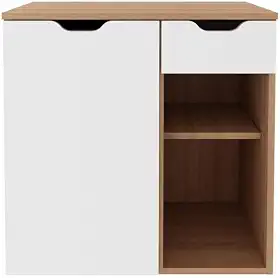 Balcão Gabinete Armário Suspenso 60 cm Sem Cuba 1 Porta 1 Gaveta Banheiro Marrom Madeira e Branco