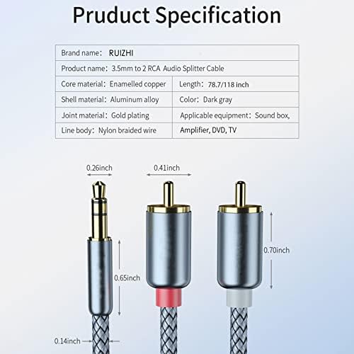 RUIZHI RCA Audio Cable to 3.5mm Jack, Phono to 3.5mm Jack, Red & White Aux Cable for Headphone, Lighting to 3.5mm Jack Stereo Splitter Compatible with Speaker, DVD, DJ Controller and TV(2m)