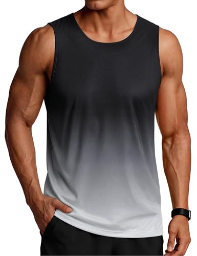PINSPARK Camiseta de tirantes para hombre, sin mangas, camiseta de entrenamiento, verano, exterior, camiseta funcional, Negro , M