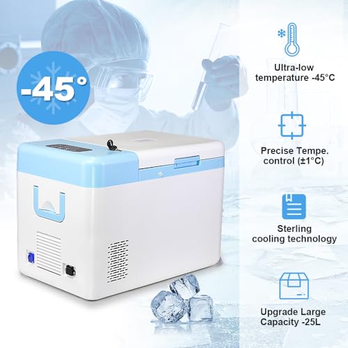 LABFENG 22L Ultra-Low Temperature Freezer Protable -45℃/-49 °F Lab Cryogenic Freezer Samples Flash Freezer for Laboratory Samples Storage,12V DC~240V AC Compatible, Adjustable Voltage (-45℃ White)