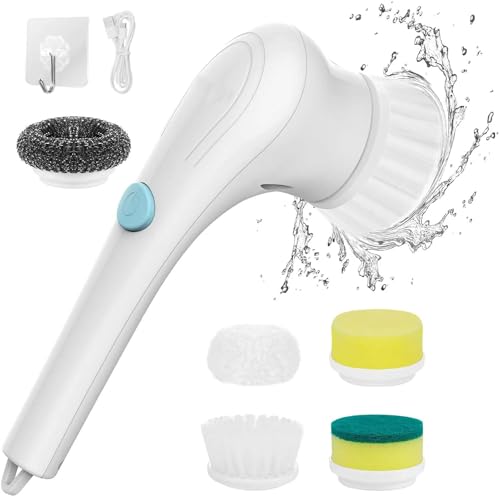 XBllcyiv Electric Spin Scrubber, Cordless Cleaning Brush with 9 Replaceable Brush Heads, Tub and Floor Tile 360 Power Scrubber Dual Speed with Adjustable Detachable Handle for Bathroom Kitchen Car (6)