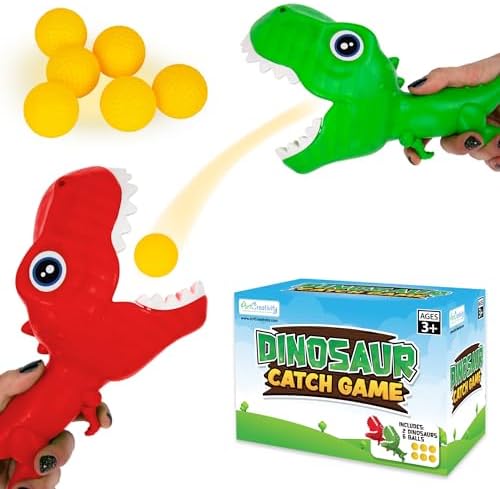 ArtCreativity Dinosaur Pop and Catch Game – Dino Pop and Catch Toy with 2 Catch Cup Launchers and 6 Balls – Press Trigger to Pop Out The Ball – Summer Games for Kids Outside Play – Outdoor Games