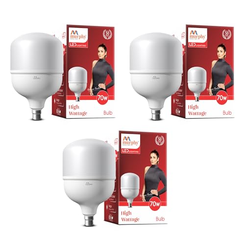 Image of Murphy 70W LED Bulb - Cool Daylight | High Wattage Energy-Saving Bulb | B22 Base | Long Life | 6500K Bright White | 2-Year Warranty (Pack of 3)