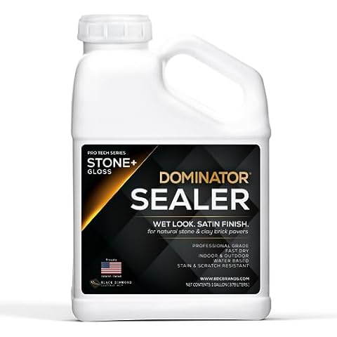 1 Gal. DOMINATOR Stone+ Gloss Clear Acrylic Sealer | Satin Finish Stone Sealer, Clay Brick Sealer | Color Enhancing | Professional Grade | Fast Dry | Indoor and Outdoor Cover