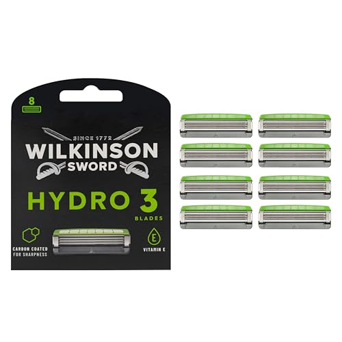 WILKINSON SWORD - Hydro 3 Rasierklingen für Männer | Feuchtigkeitsspendendes Gel | Packung mit 8 Rasierklingen