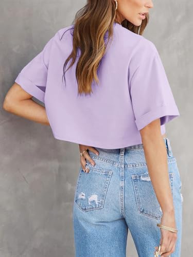 Image of Tankaneo Women Crop T-Shirts Half Sleeve Drop Shoulder Cropped Tops Y2K Casual Summer Basic Tees